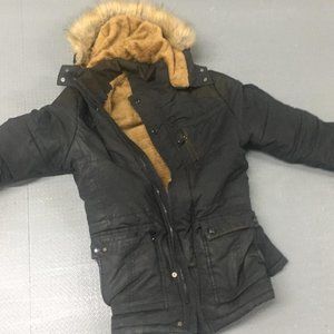 Men’s Black coat with brown hood size medium